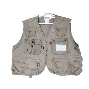 VTG Ausable Khaki FLY RIVER Fishing Vest Full Zip Pockets Mens Size Large